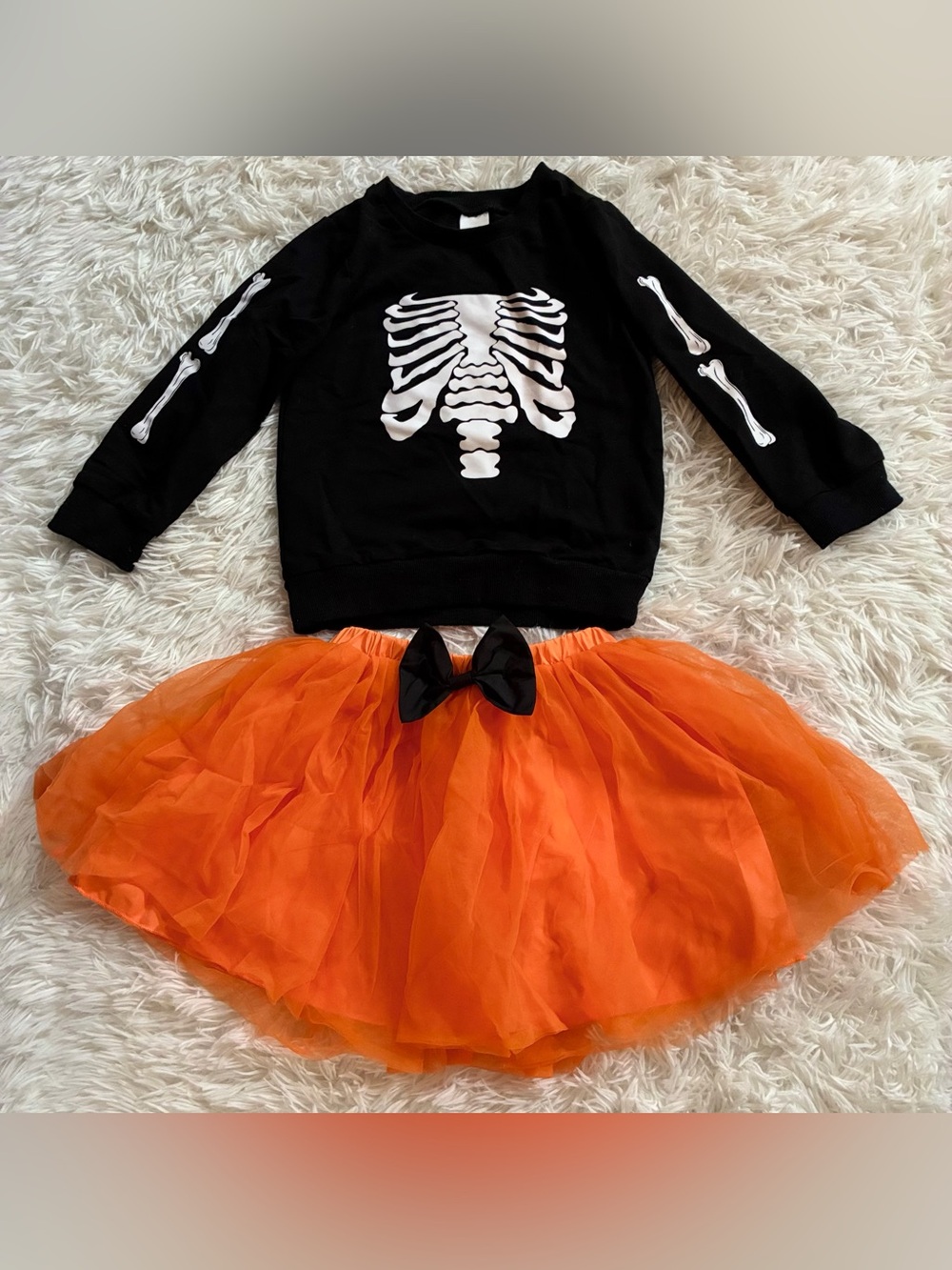 Halloween Spooky Skeleton Top Tutu Matching 2 Pc Outfit Black Orange Girls 3T-4T